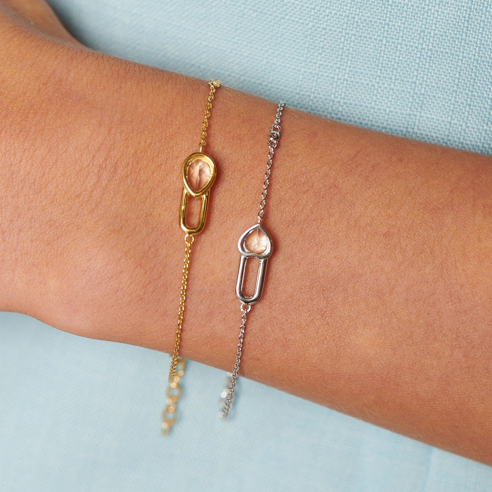 HD x Gold Plateden Edit Sterling Silver 18ct Gold Plated White Topaz Solitaite Bracelet Teardrop DL723