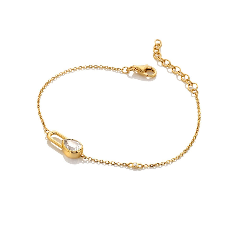 HD x Gold Plateden Edit Sterling Silver 18ct Gold Plated White Topaz Solitaite Bracelet Teardrop DL723