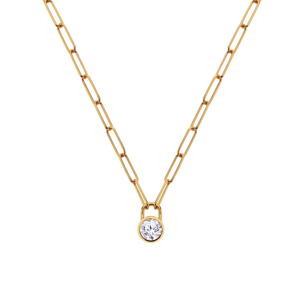 Gold necklace with a round pendant 