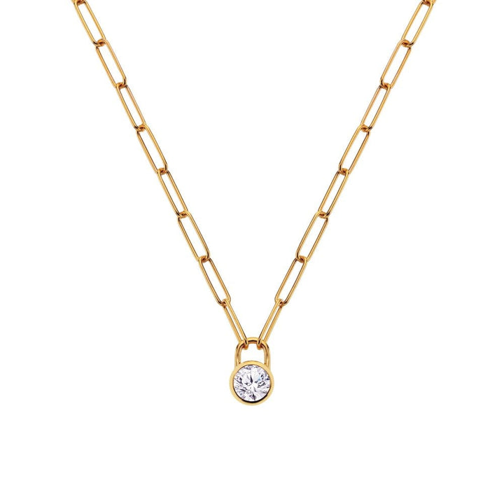 Gold necklace with a round pendant 