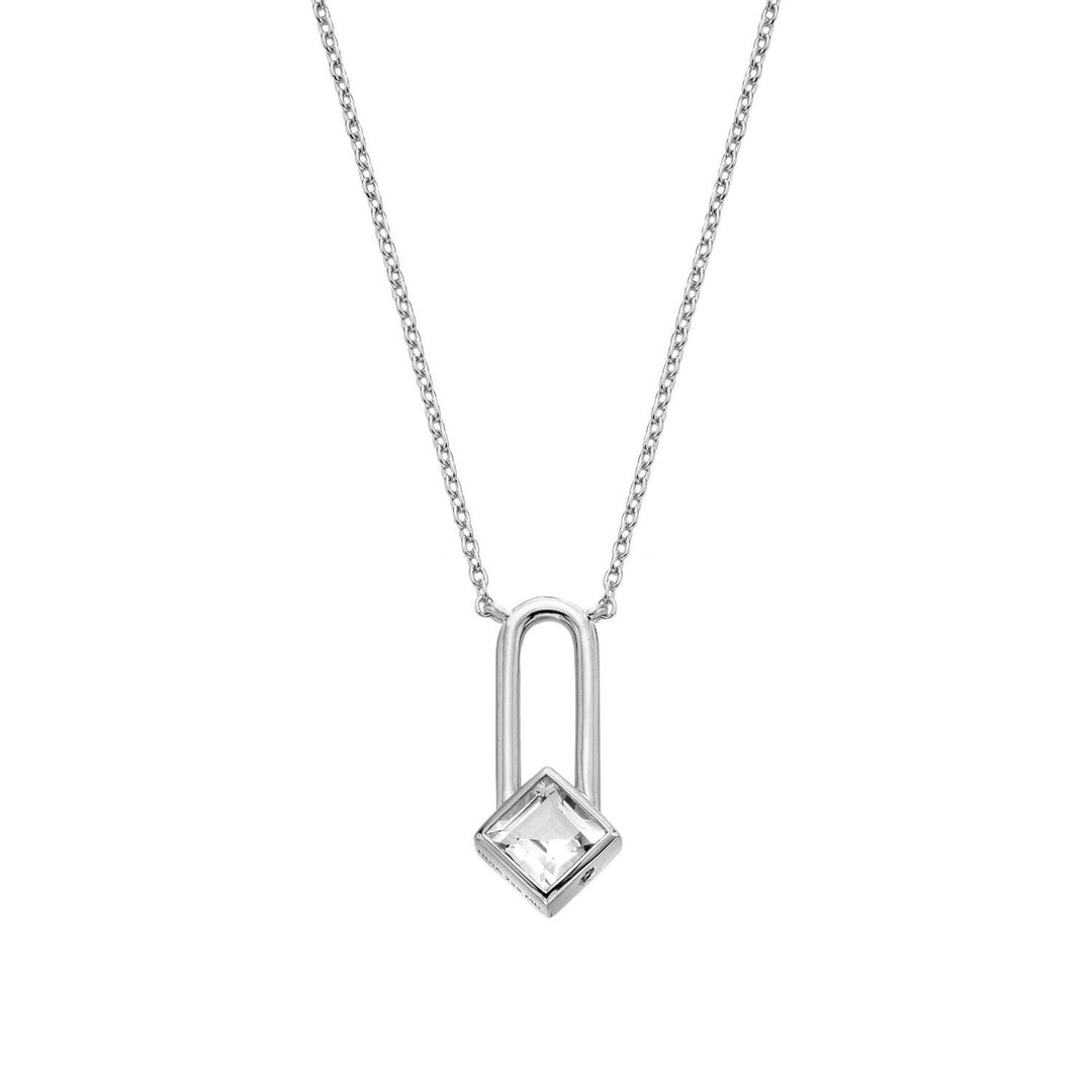 Hot Diamonds Sterling Silver White Topaz Solitaite Necklace - Square DN232