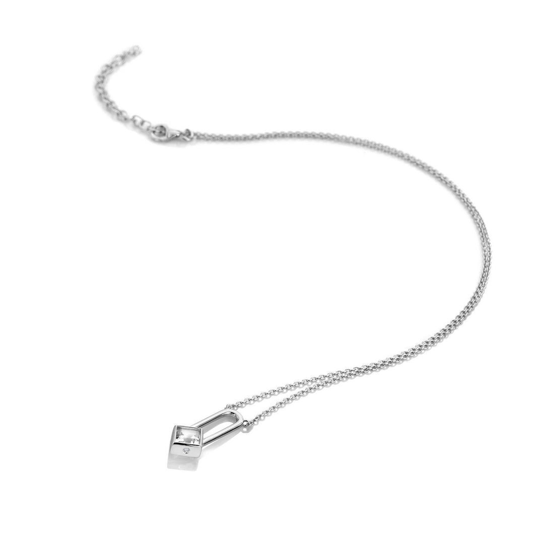 Hot Diamonds Sterling Silver White Topaz Solitaite Necklace - Square DN232
