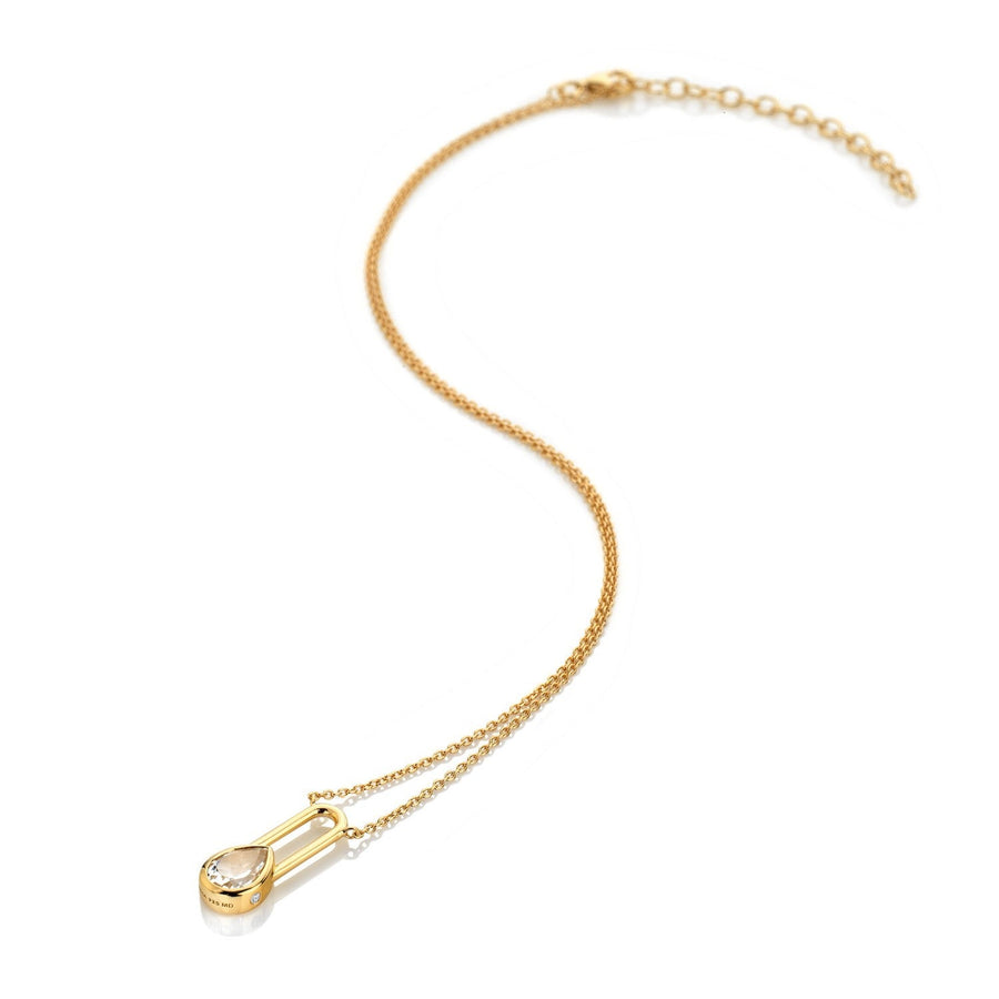 HD x Gold Plateden Edit Sterling Silver 18ct Gold Plated White Topaz Solitaite Necklace Teardrop DN234