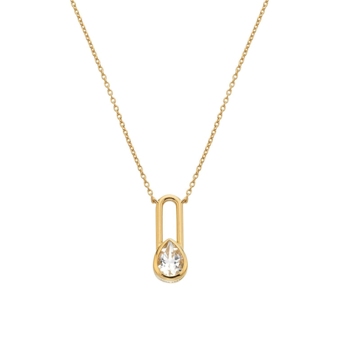 HD x Gold Plateden Edit Sterling Silver 18ct Gold Plated White Topaz Solitaite Necklace Teardrop DN234