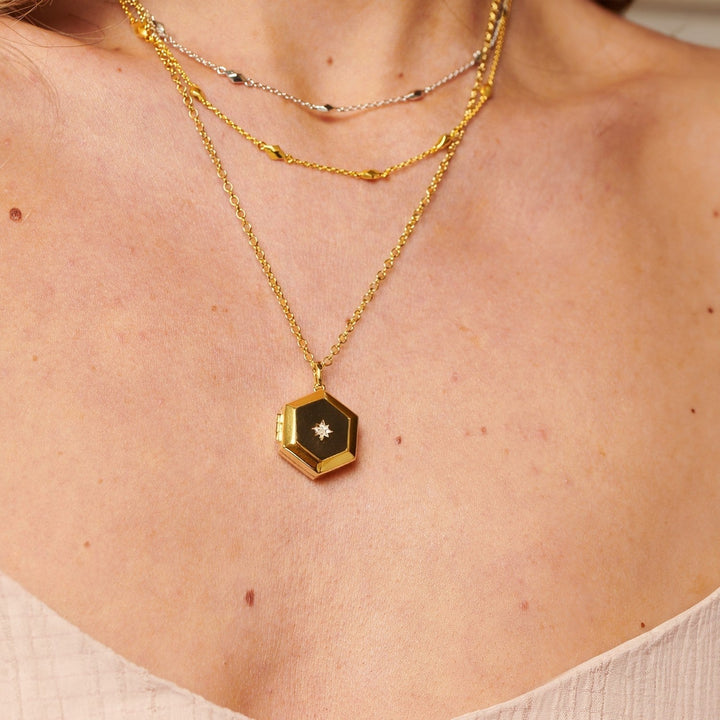 HD x Gold Plateden Edit Sterling Silver 18ct Gold Plated Hexagon Locket DP1102