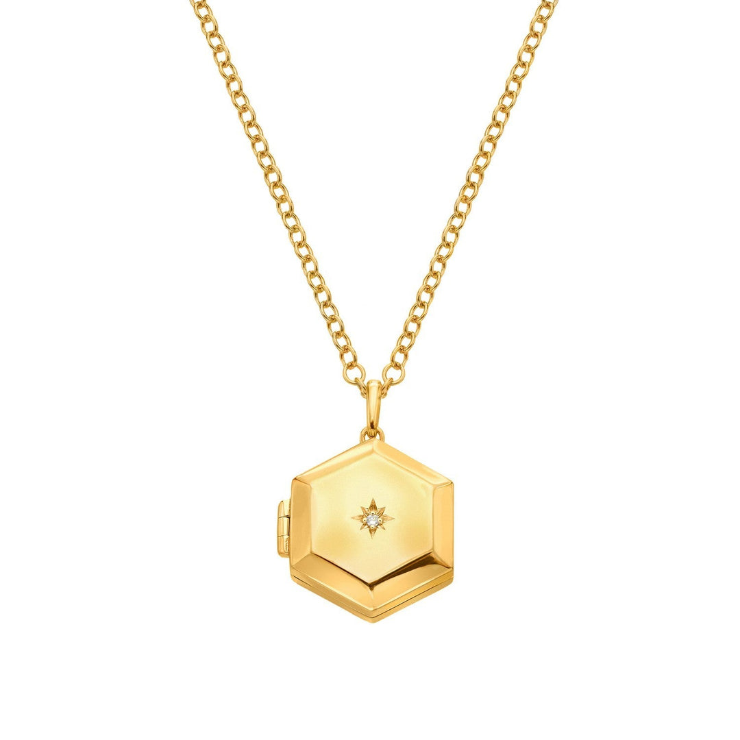 HD x Gold Plateden Edit Sterling Silver 18ct Gold Plated Hexagon Locket DP1102