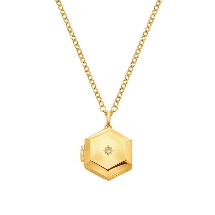 HD x Gold Plateden Edit Sterling Silver 18ct Gold Plated Hexagon Locket DP1102