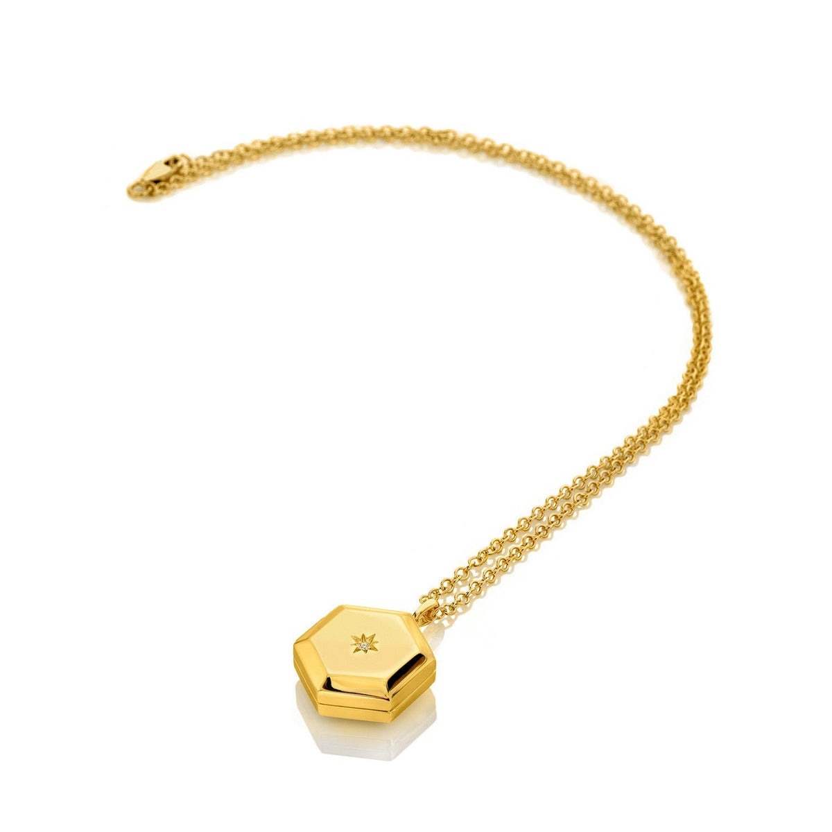 HD x Gold Plateden Edit Sterling Silver 18ct Gold Plated Hexagon Locket DP1102