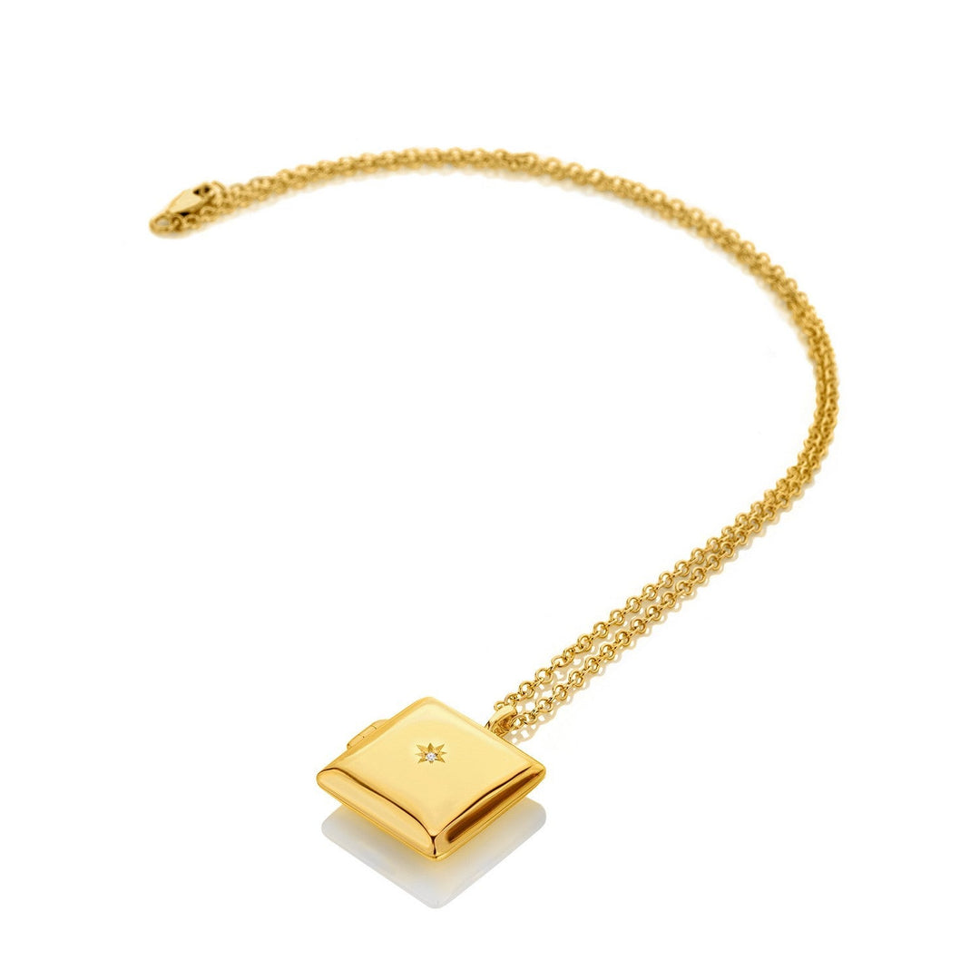 HD x Gold Plateden Edit Sterling Silver 18ct Gold Plated Square Locket DP1103