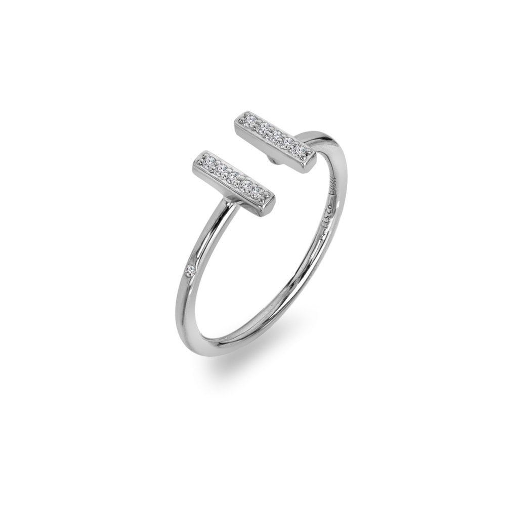 Silver open ring with small diamonds 