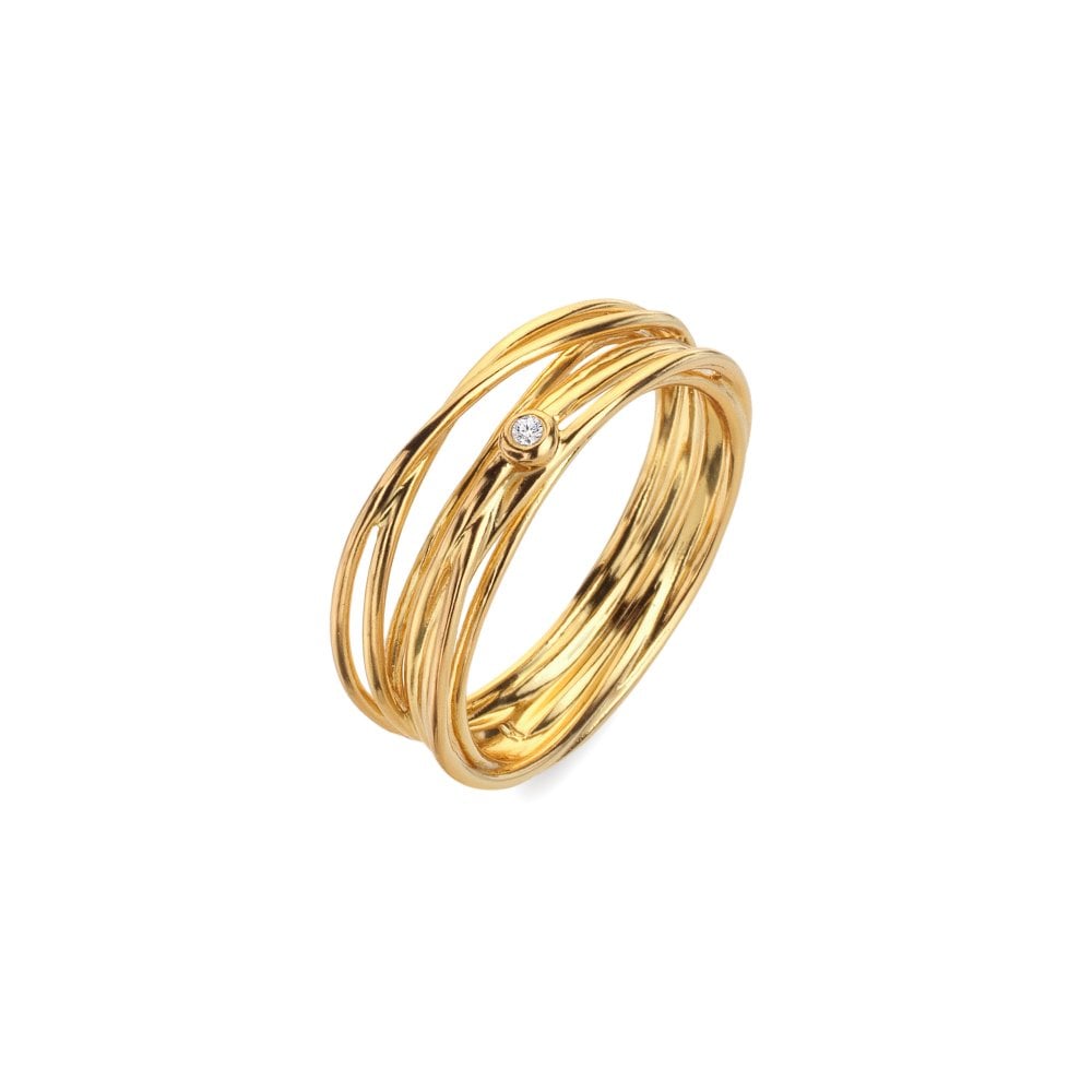 Gold ring with a diamond on a white background