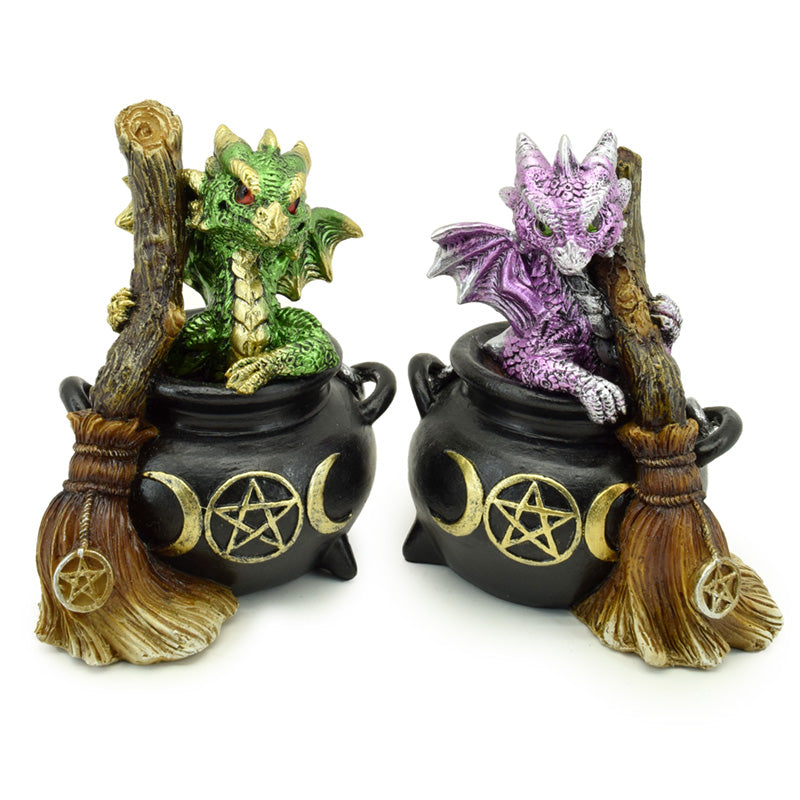 Elements Baby Dragon in Magical Witches Cauldron with Broomstick DRG540