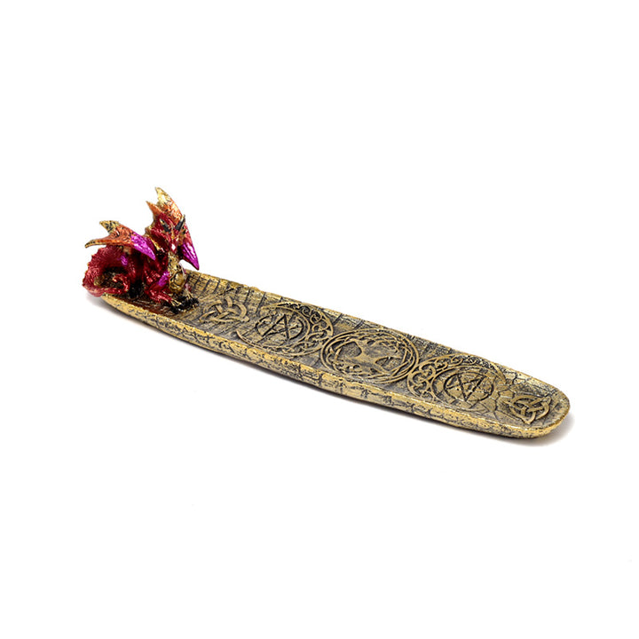 Enchanted Nightmare Mystical Symbols Fire Dragon Ashcatcher Incense Stick Burner DRG559
