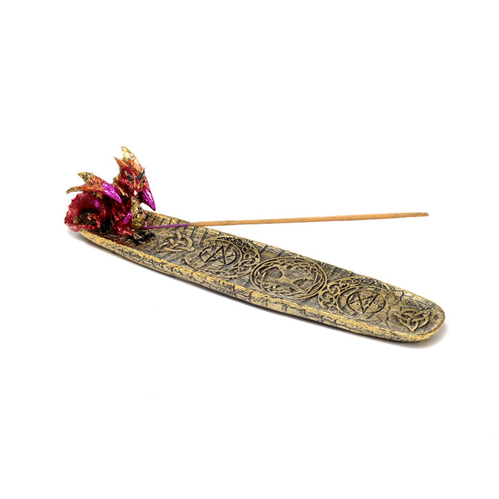 Enchanted Nightmare Mystical Symbols Fire Dragon Ashcatcher Incense Stick Burner DRG559