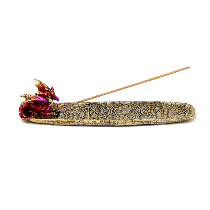 Enchanted Nightmare Mystical Symbols Fire Dragon Ashcatcher Incense Stick Burner DRG559