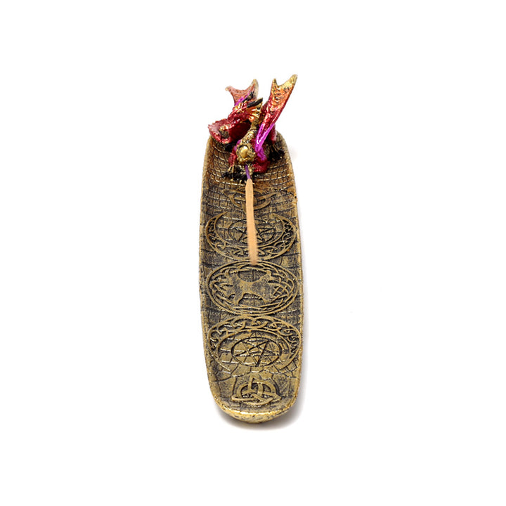 Enchanted Nightmare Mystical Symbols Fire Dragon Ashcatcher Incense Stick Burner DRG559