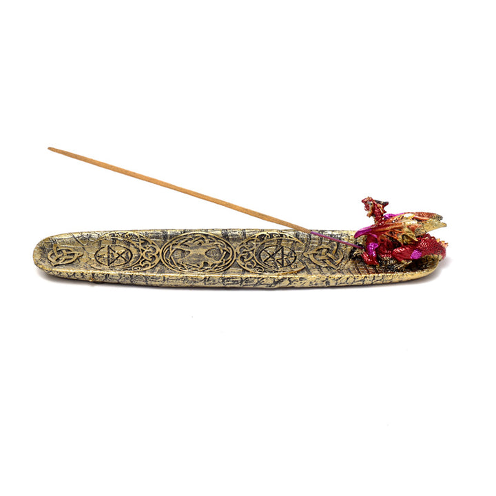 Enchanted Nightmare Mystical Symbols Fire Dragon Ashcatcher Incense Stick Burner DRG559