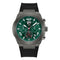 Green watch with black strap on a white background