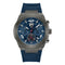Wristwatch with blue strap and blue dial on a white background