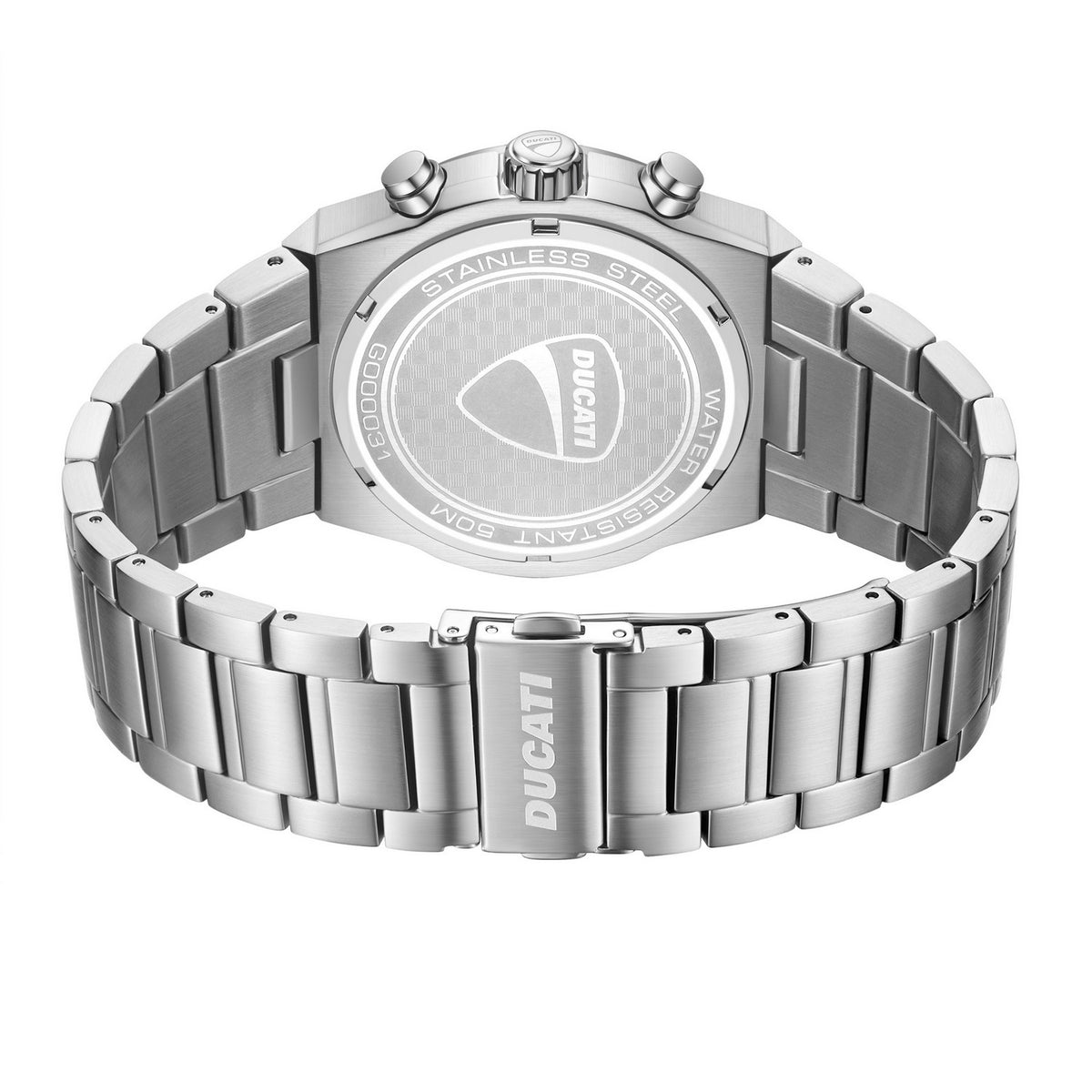 Silver Ducati watch on a white background