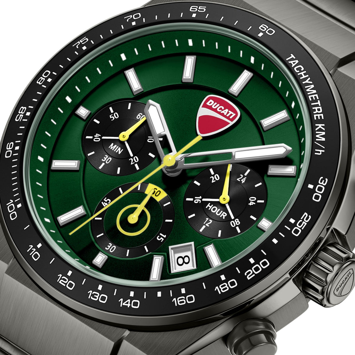 Ducati watch with green face and silver case