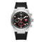 Watch with black strap and detailed face on a white background