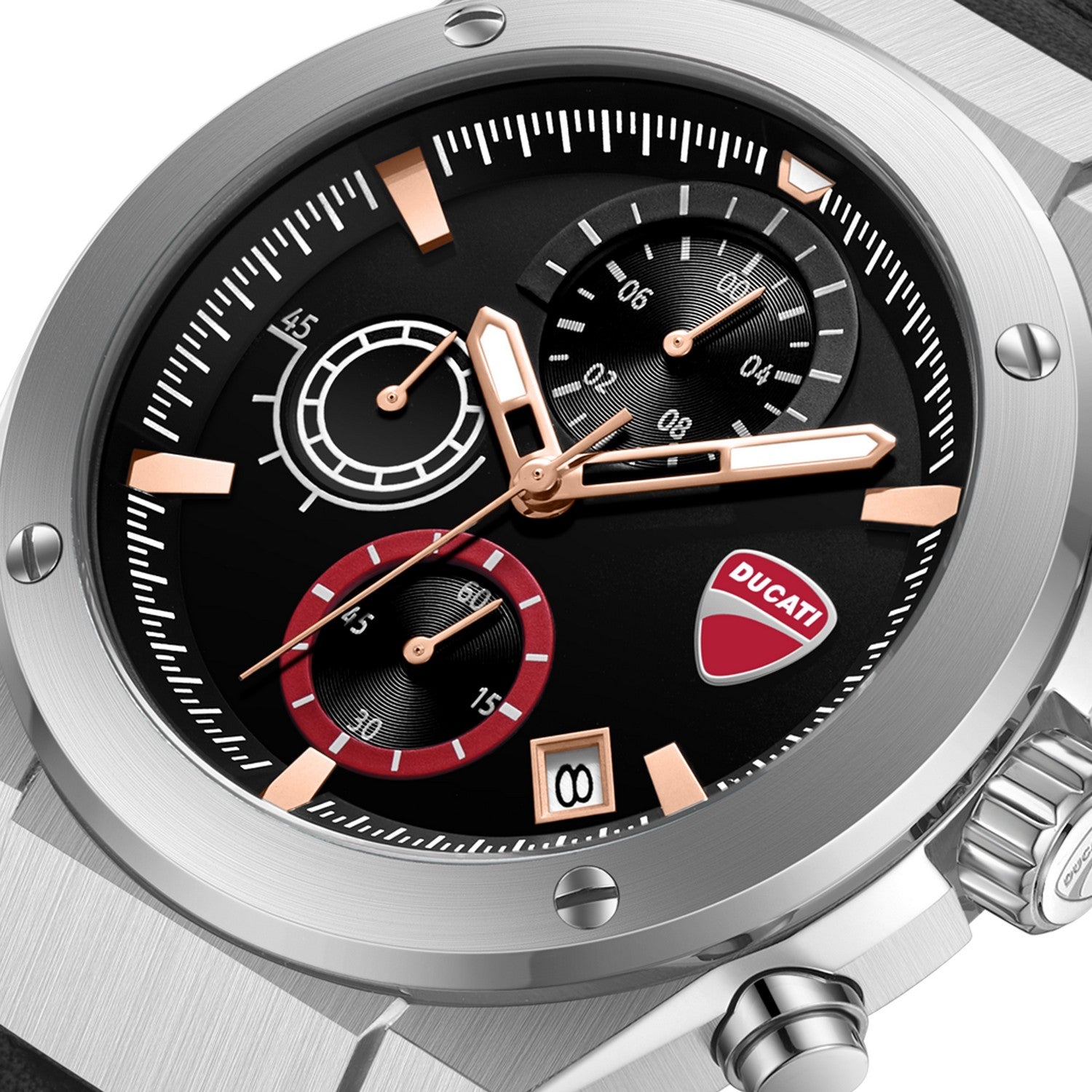 Ducati watch with black dial and silver case