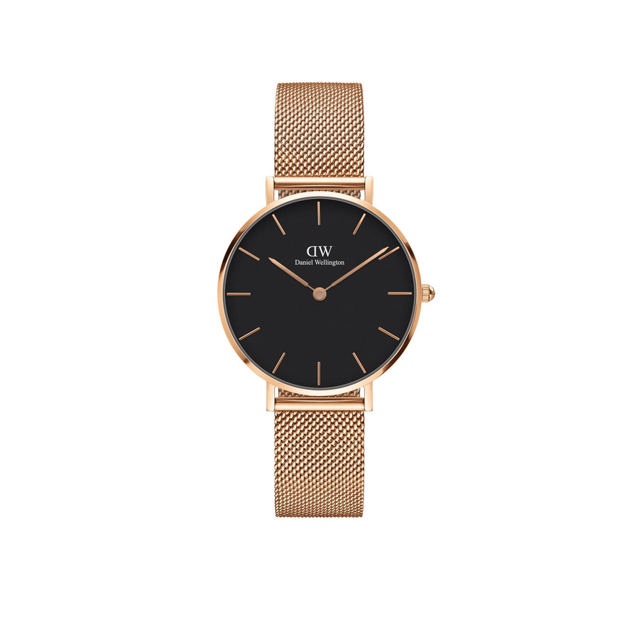 Daniel Wellington Petite Melrose 32mm Black Rose Gold Mesh Watch DW00100161