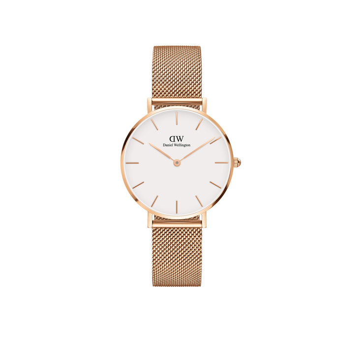 Daniel Wellington Petite Melrose 32mm White Rose Gold Mesh Watch DW00100163
