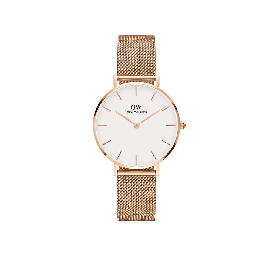 Daniel Wellington Petite Melrose 32mm White Rose Gold Mesh Watch DW00100163