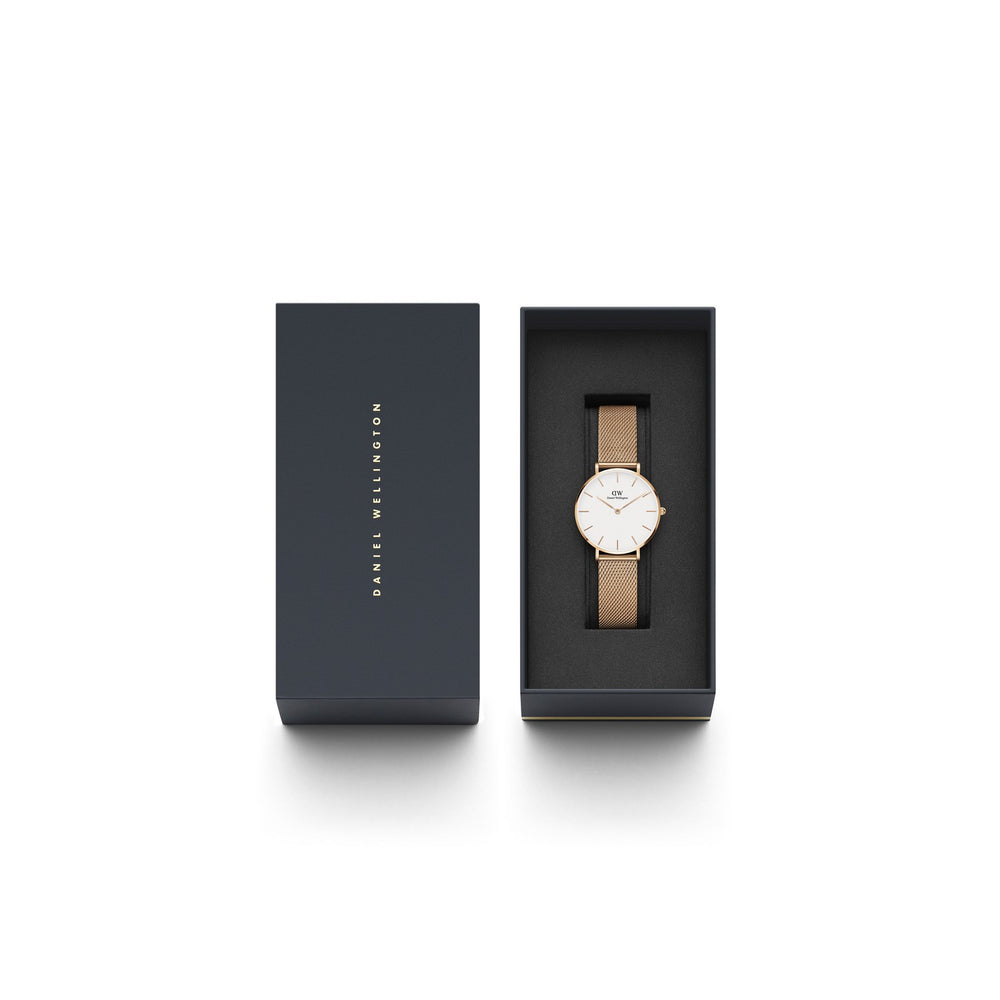 Daniel Wellington Petite Melrose 32mm White Rose Gold Mesh Watch DW00100163