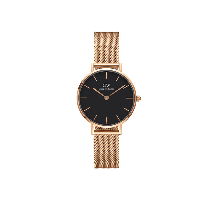 Daniel Wellington Petite Melrose 28mm Black Rose Gold Mesh Watch DW00100217