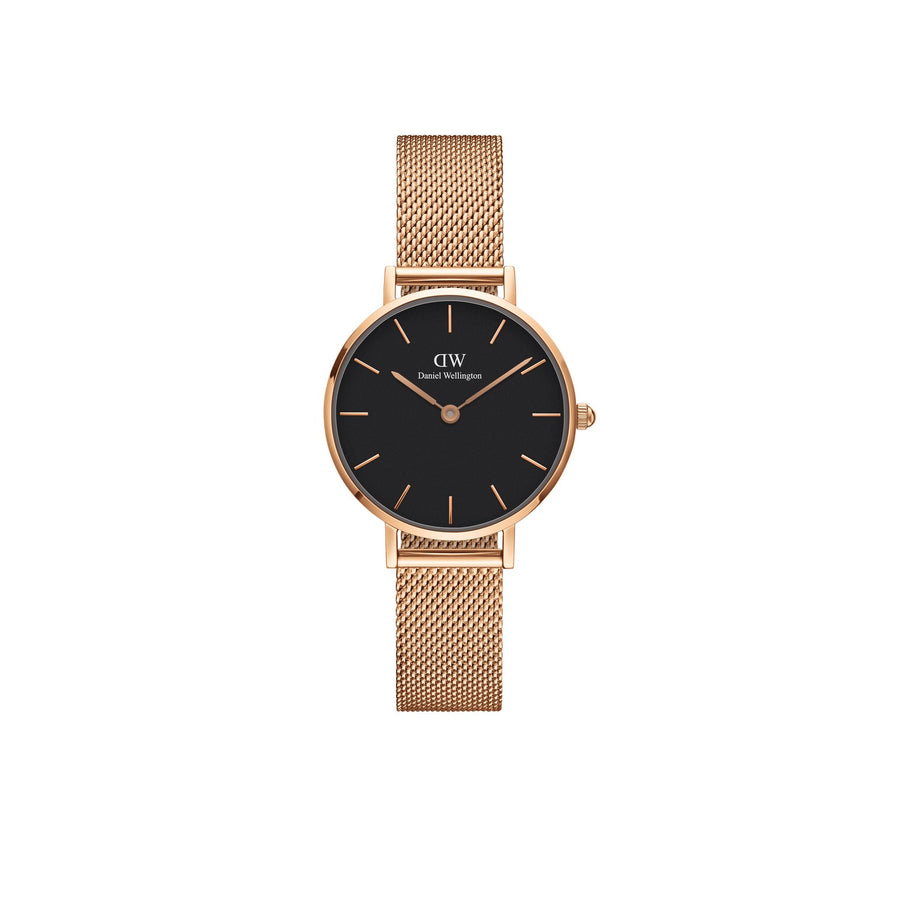 Daniel Wellington Petite Melrose 28mm Black Rose Gold Mesh Watch DW00100217