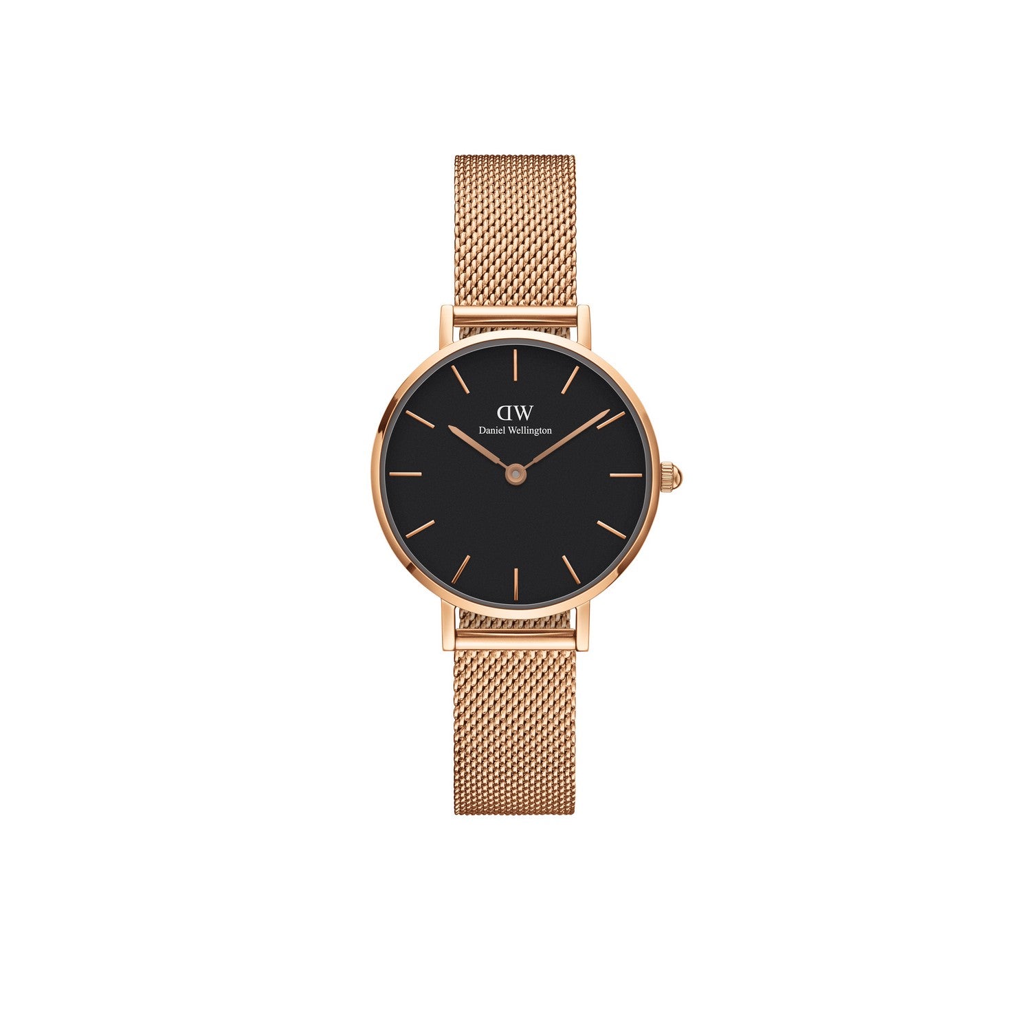 Daniel Wellington Petite Melrose 28mm Black Rose Gold Mesh Watch DW00100217