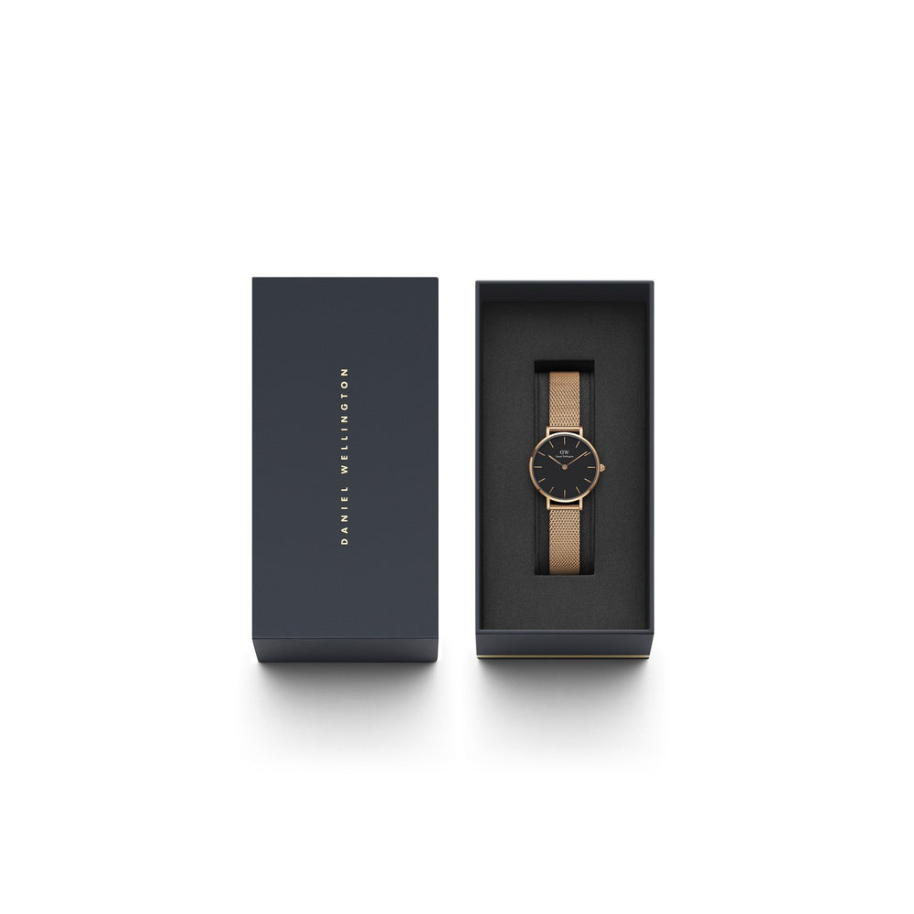 Daniel Wellington Petite Melrose 28mm Black Rose Gold Mesh Watch DW00100217