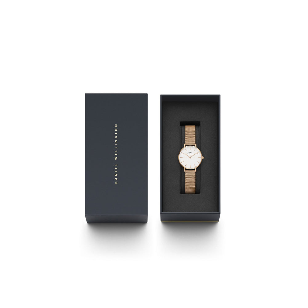 Daniel Wellington Petite Melrose 28mm White Rose Gold Mesh Watch DW00100219