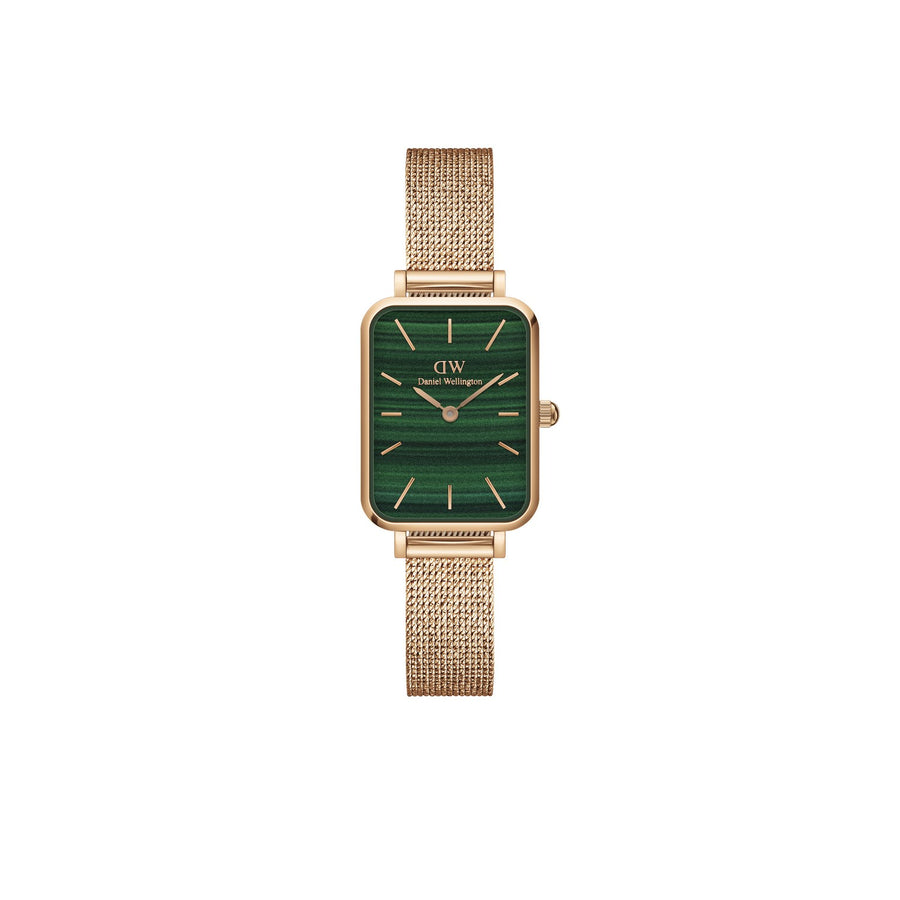 Daniel Wellington Quadro Pressed Melrose 20x26mm Green Rose Gold Mesh Watch DW00100437