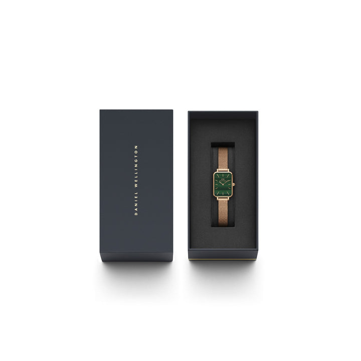 Daniel Wellington Quadro Pressed Melrose 20x26mm Green Rose Gold Mesh Watch DW00100437