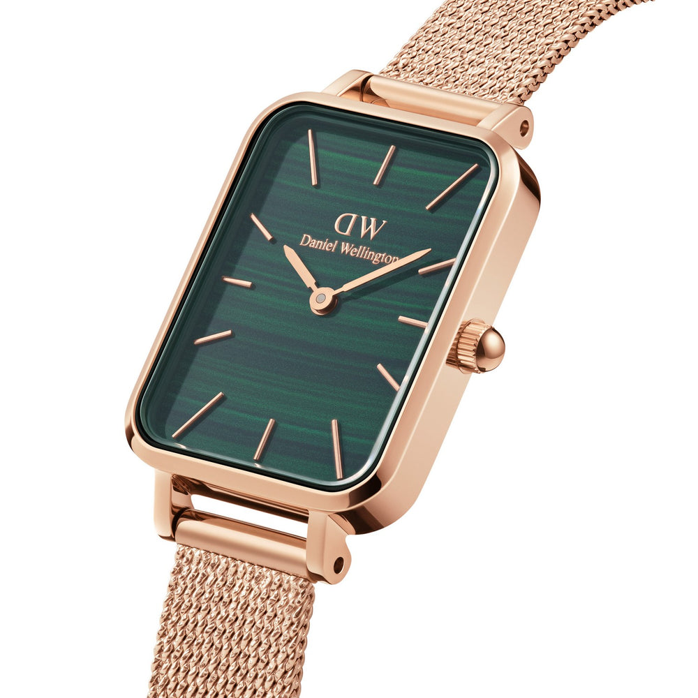 Daniel Wellington Quadro Pressed Melrose 20x26mm Green Rose Gold Mesh Watch DW00100437