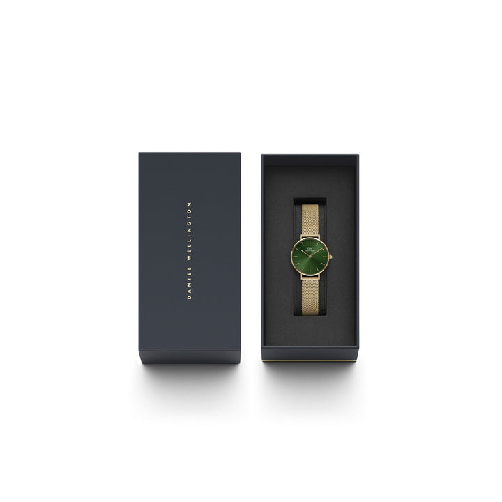 Daniel Wellington Petite Emerald 28mm Green Gold Mesh Watch DW00100479