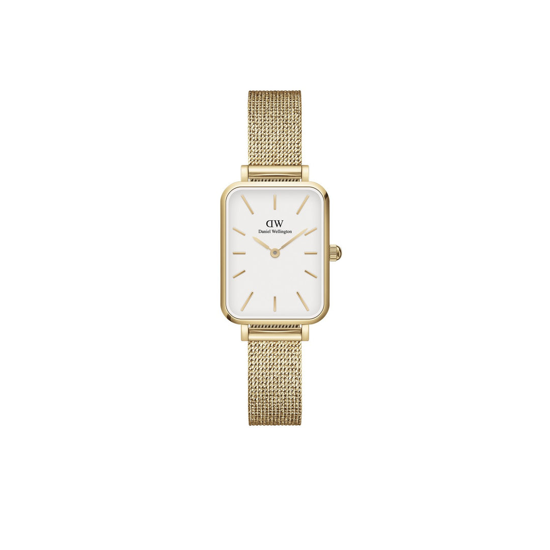 Daniel Wellington Quadro Pressed Evergold 20x26mm White Gold Mesh Watch DW00100556
