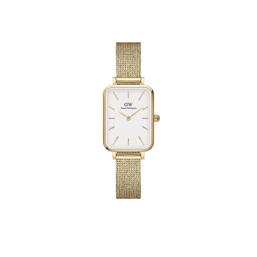 Daniel Wellington Quadro Pressed Evergold 20x26mm White Gold Mesh Watch DW00100556