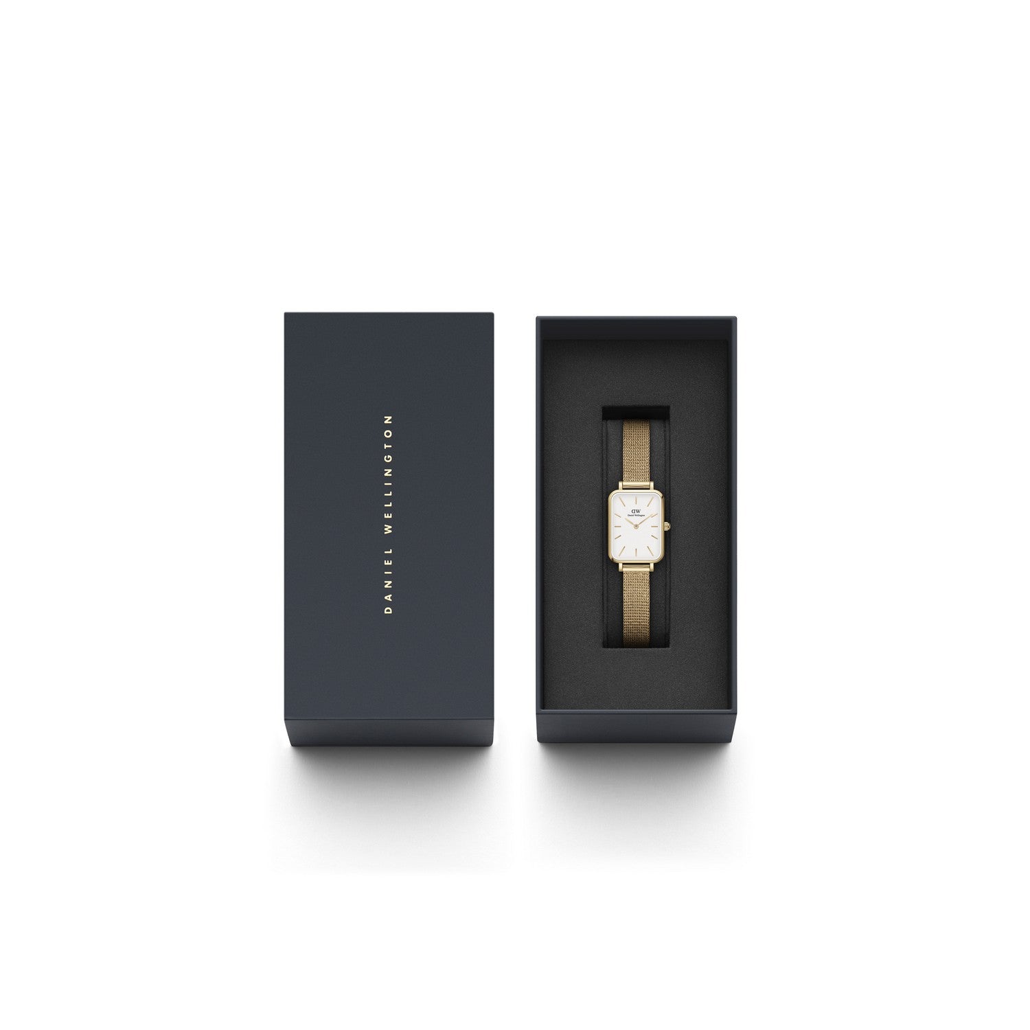 Daniel Wellington Quadro Pressed Evergold 20x26mm White Gold Mesh Watch DW00100556