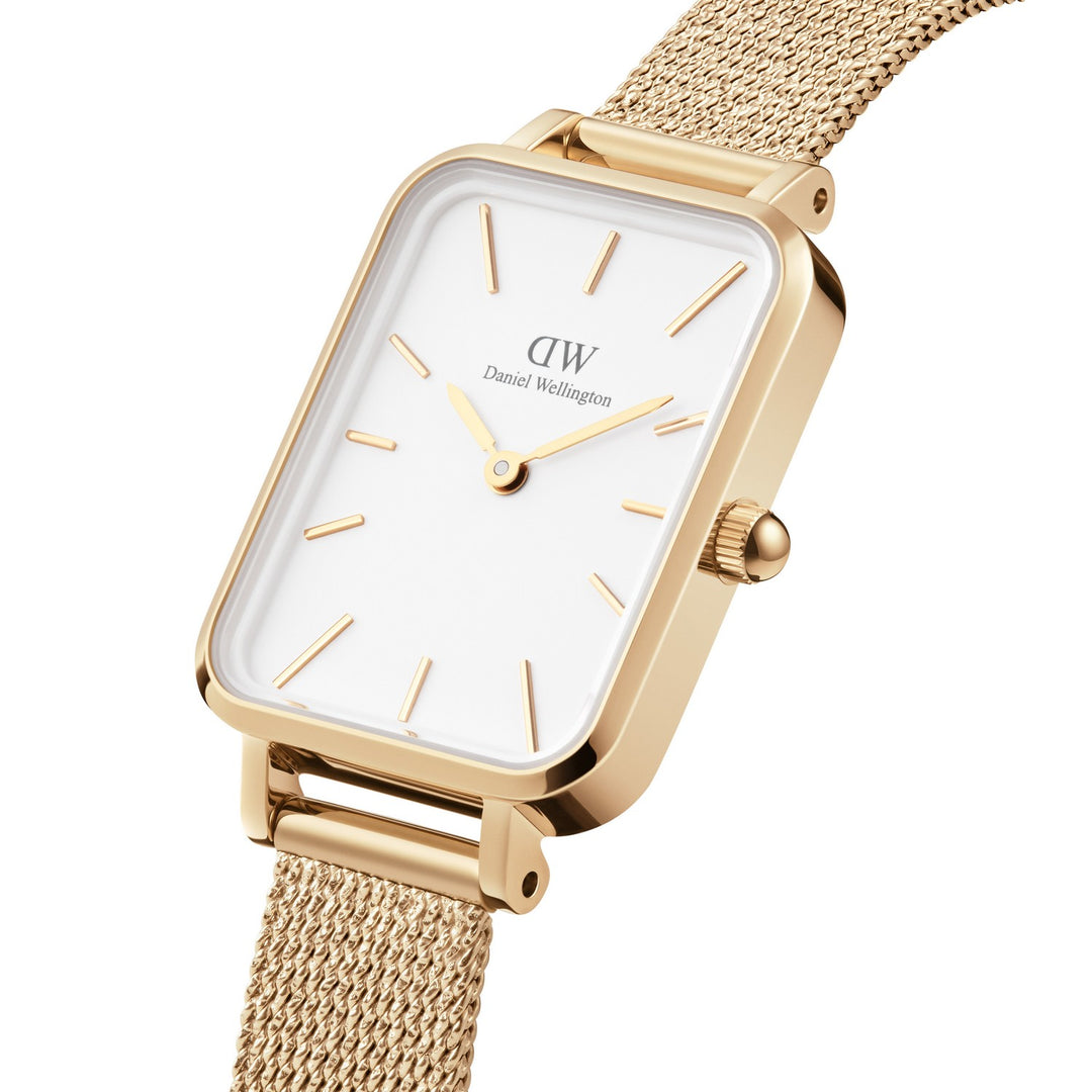 Daniel Wellington Quadro Pressed Evergold 20x26mm White Gold Mesh Watch DW00100556
