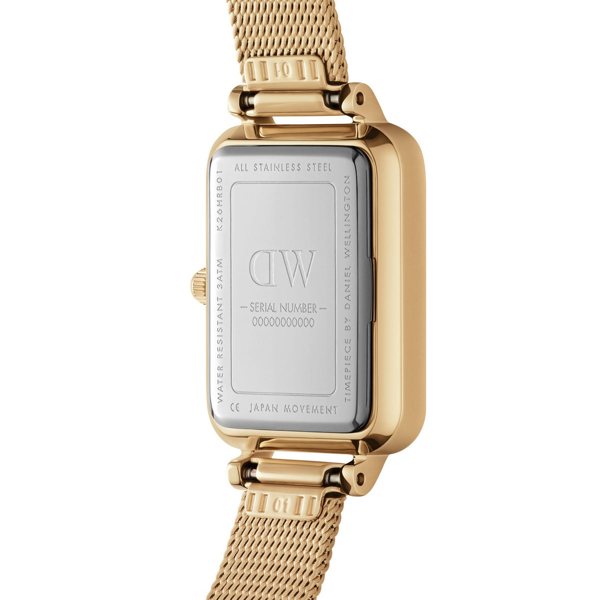 Daniel Wellington Quadro Pressed Evergold 20x26mm White Gold Mesh Watch DW00100556