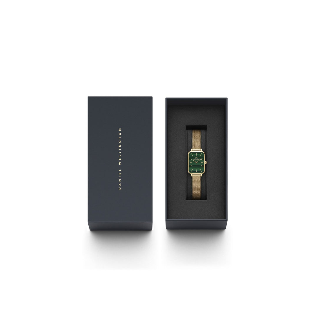 Daniel Wellington Quadro Pressed Evergold 20x26mm Green Gold Mesh Watch DW00100561