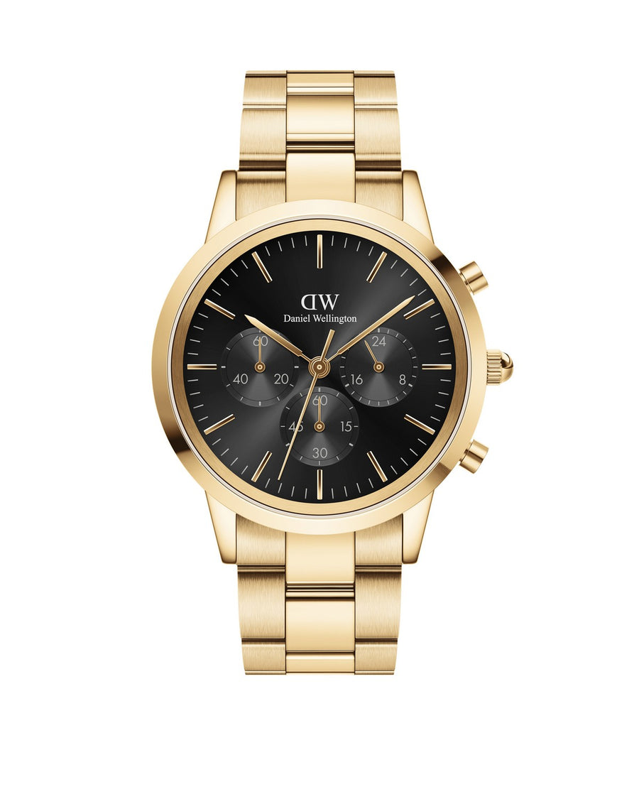 Daniel Wellington Iconic Chronograph Link 42mm Black Gold Watch DW00100641