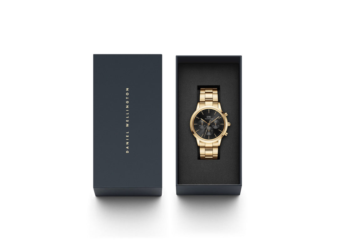 Daniel Wellington Iconic Chronograph Link 42mm Black Gold Watch DW00100641