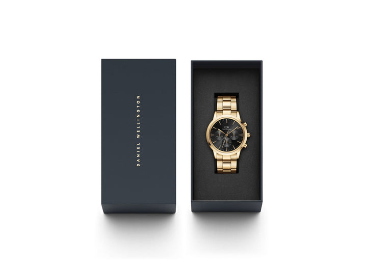 Daniel Wellington Iconic Chronograph Link 42mm Black Gold Watch DW00100641