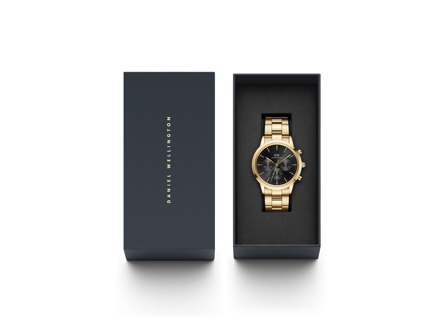 Daniel Wellington Iconic Chronograph Link 42mm Black Gold Watch DW00100641
